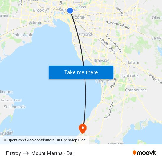 Fitzroy to Mount Martha - Bal map