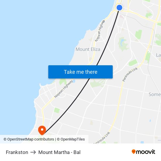 Frankston to Mount Martha - Bal map