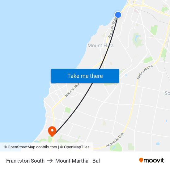 Frankston South to Mount Martha - Bal map