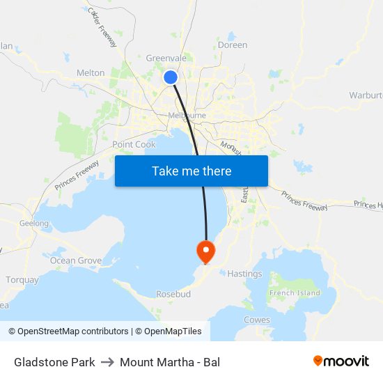 Gladstone Park to Mount Martha - Bal map