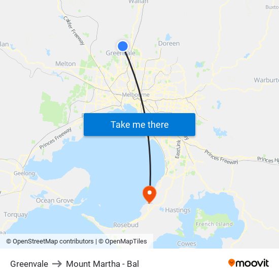 Greenvale to Mount Martha - Bal map