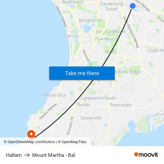 Hallam to Mount Martha - Bal map