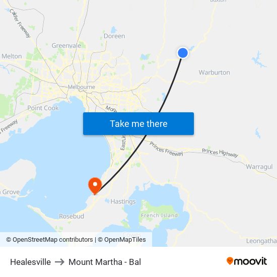 Healesville to Mount Martha - Bal map