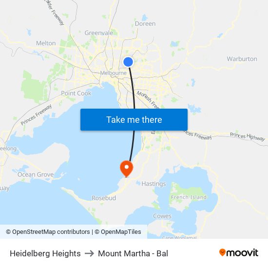 Heidelberg Heights to Mount Martha - Bal map