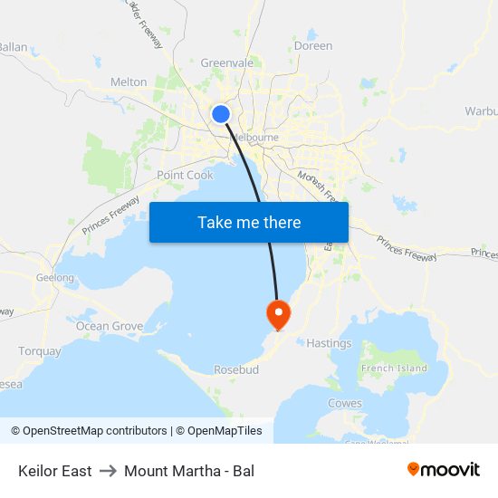 Keilor East to Mount Martha - Bal map