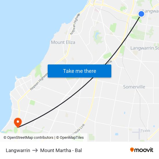 Langwarrin to Mount Martha - Bal map