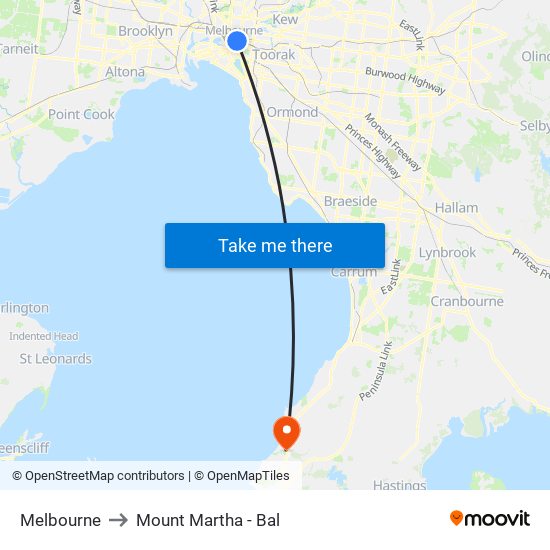 Melbourne to Mount Martha - Bal map