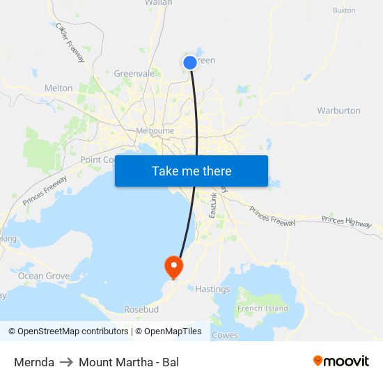 Mernda to Mount Martha - Bal map