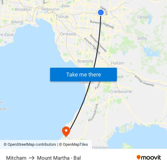 Mitcham to Mount Martha - Bal map