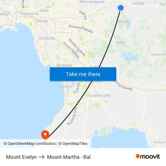 Mount Evelyn to Mount Martha - Bal map
