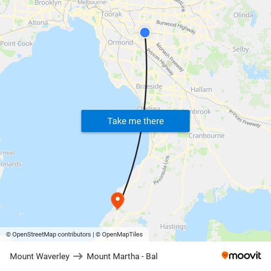 Mount Waverley to Mount Martha - Bal map