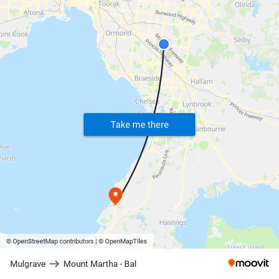 Mulgrave to Mount Martha - Bal map