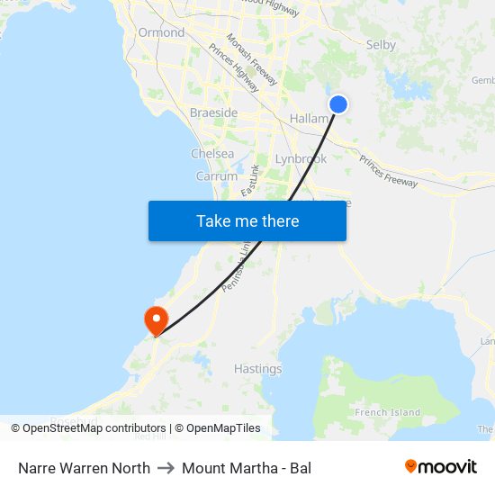 Narre Warren North to Mount Martha - Bal map