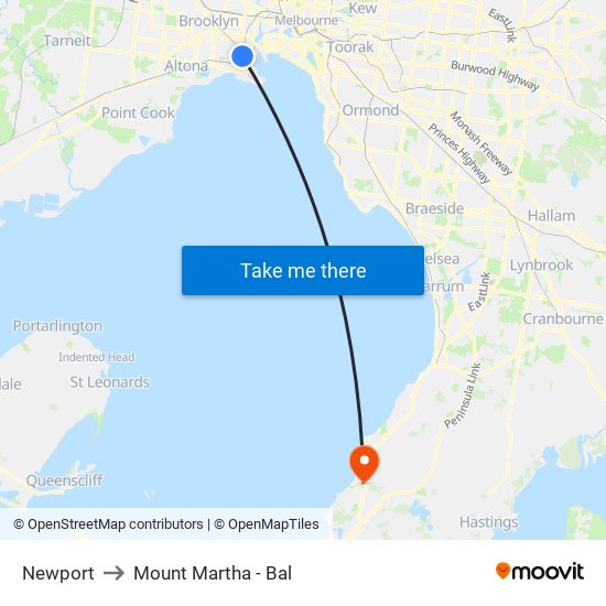 Newport to Mount Martha - Bal map