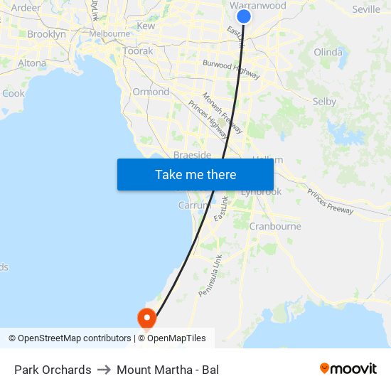 Park Orchards to Mount Martha - Bal map