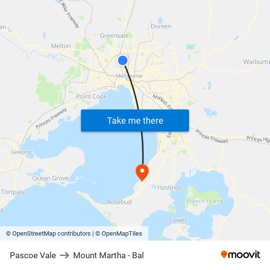 Pascoe Vale to Mount Martha - Bal map