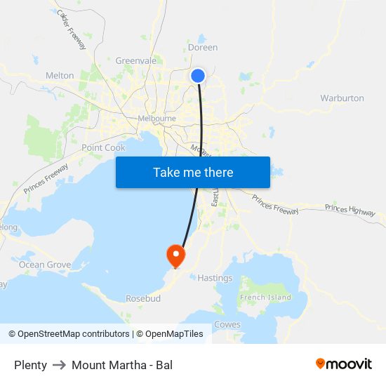 Plenty to Mount Martha - Bal map