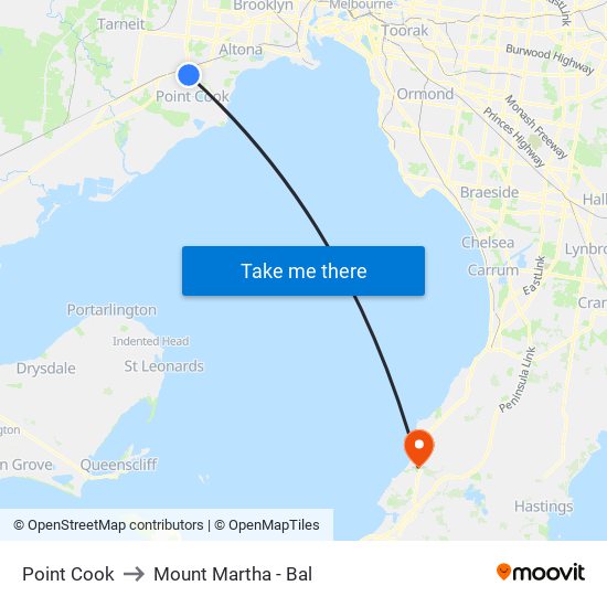 Point Cook to Mount Martha - Bal map