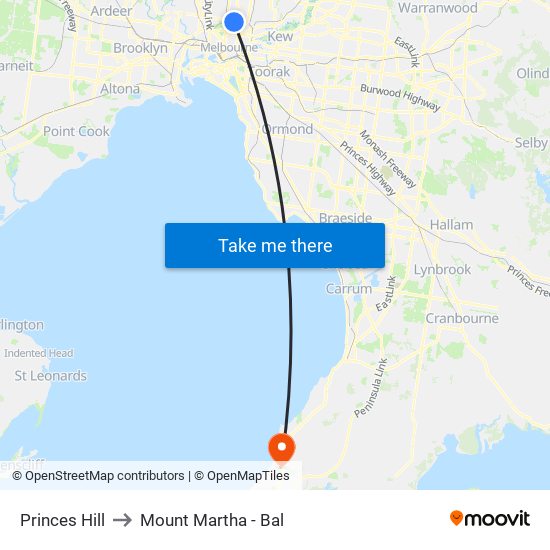 Princes Hill to Mount Martha - Bal map