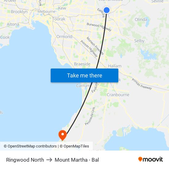 Ringwood North to Mount Martha - Bal map