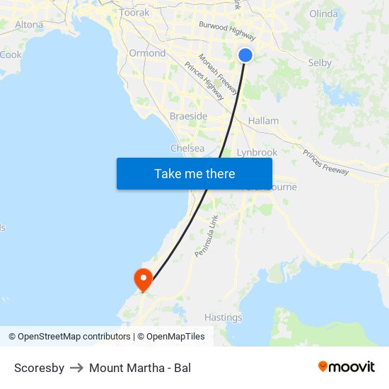 Scoresby to Mount Martha - Bal map