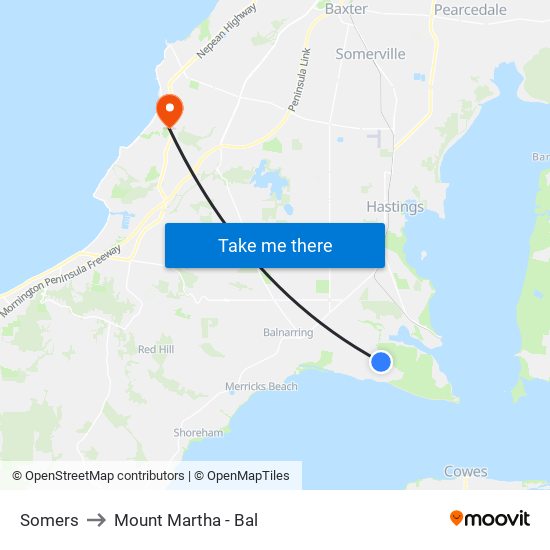 Somers to Mount Martha - Bal map