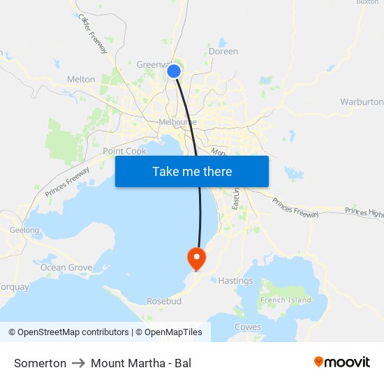 Somerton to Mount Martha - Bal map