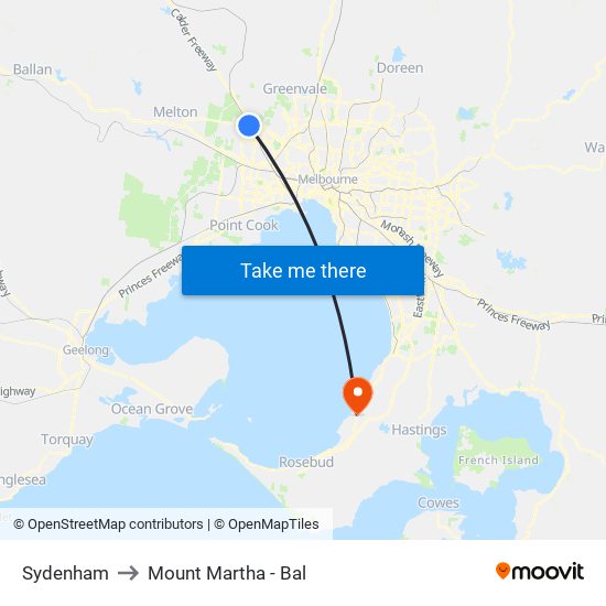 Sydenham to Mount Martha - Bal map