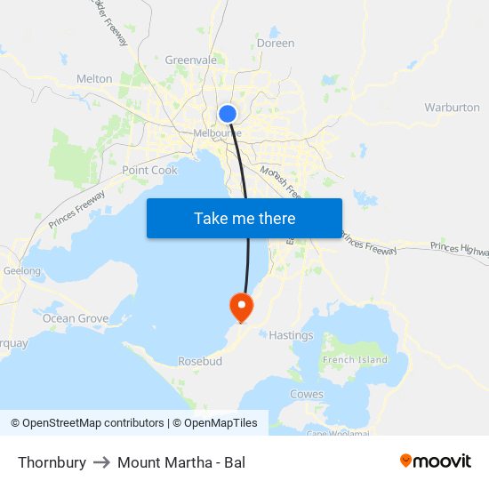 Thornbury to Mount Martha - Bal map