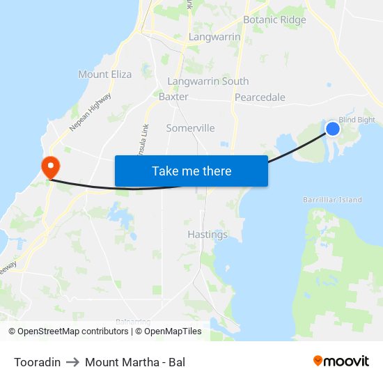 Tooradin to Mount Martha - Bal map