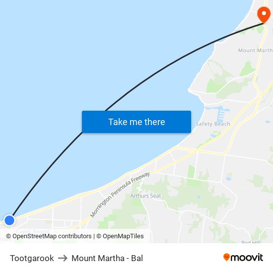 Tootgarook to Mount Martha - Bal map