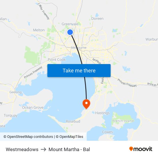 Westmeadows to Mount Martha - Bal map