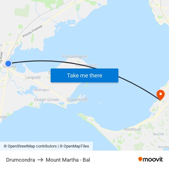Drumcondra to Mount Martha - Bal map