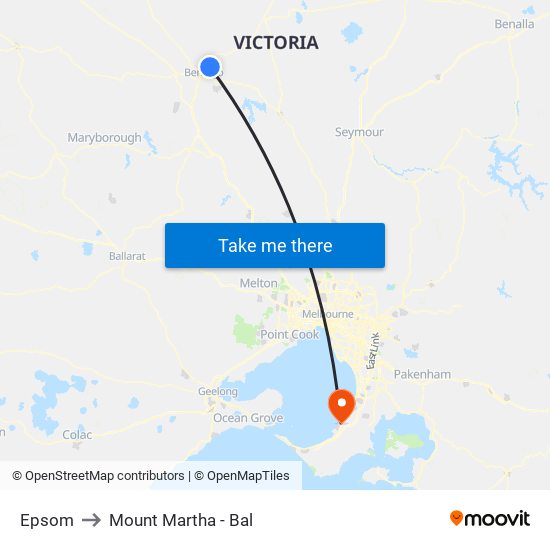 Epsom to Mount Martha - Bal map