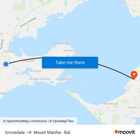 Grovedale to Mount Martha - Bal map