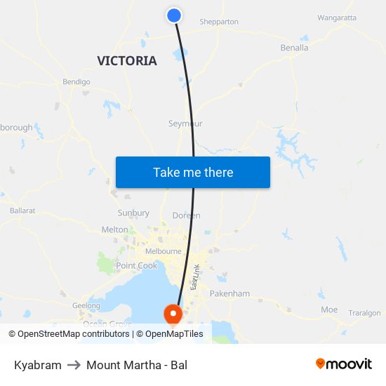 Kyabram to Mount Martha - Bal map