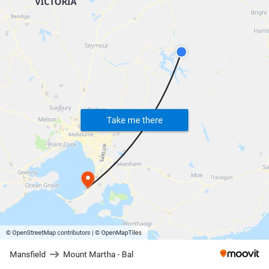 Mansfield to Mount Martha - Bal map