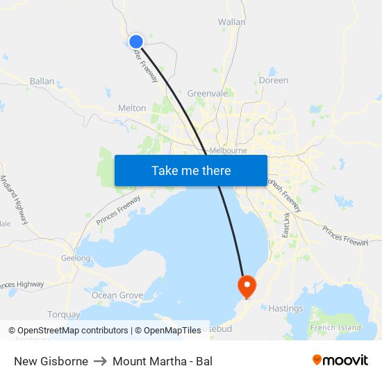 New Gisborne to Mount Martha - Bal map