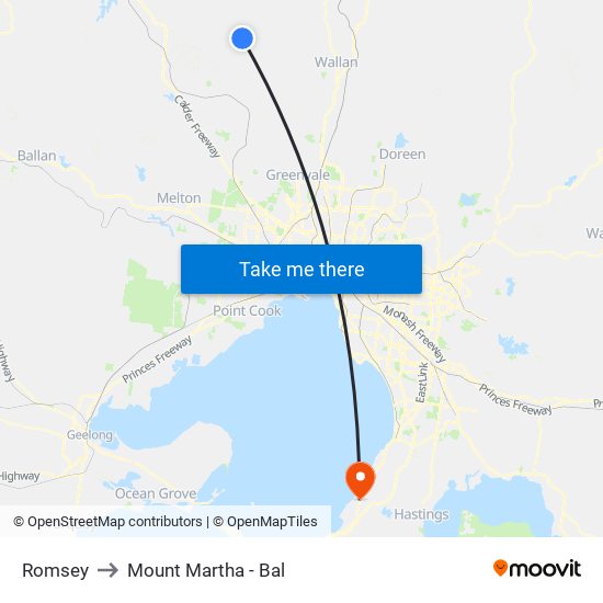 Romsey to Mount Martha - Bal map