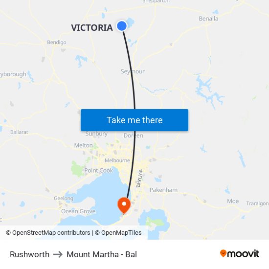 Rushworth to Mount Martha - Bal map