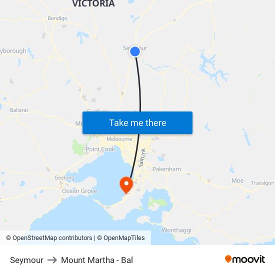 Seymour to Mount Martha - Bal map