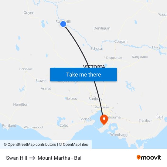 Swan Hill to Mount Martha - Bal map