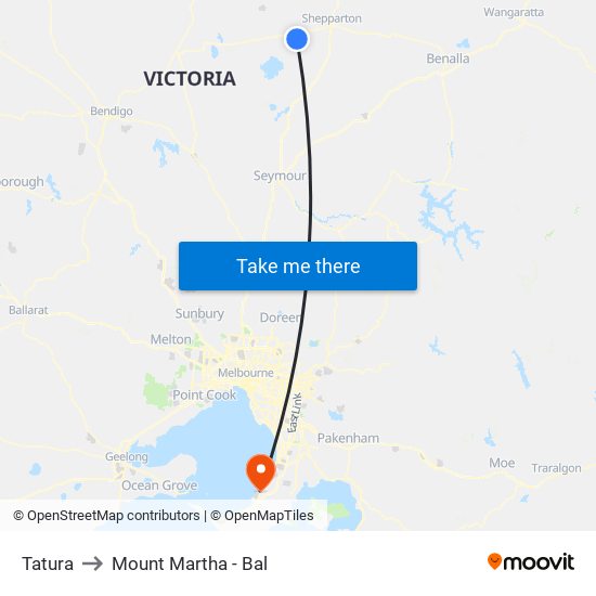 Tatura to Mount Martha - Bal map