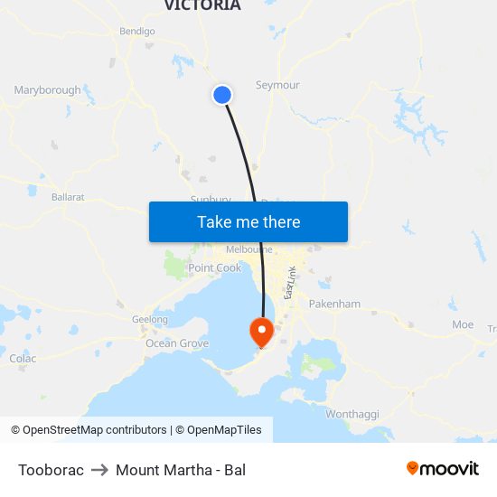 Tooborac to Mount Martha - Bal map