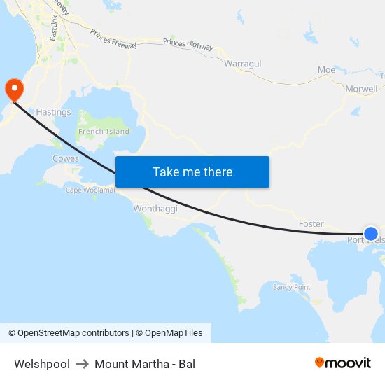 Welshpool to Mount Martha - Bal map