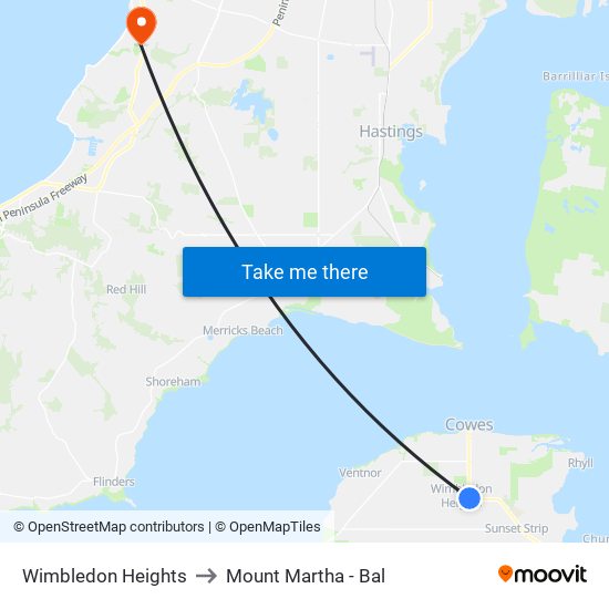 Wimbledon Heights to Mount Martha - Bal map