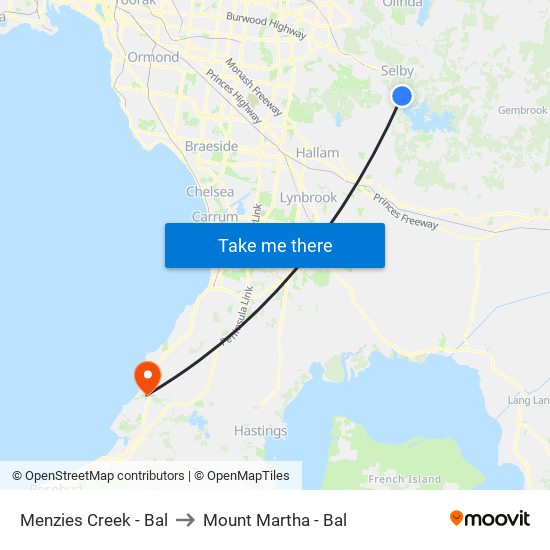 Menzies Creek - Bal to Mount Martha - Bal map