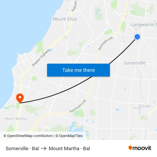 Somerville - Bal to Mount Martha - Bal map