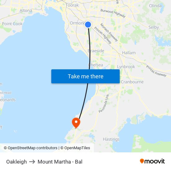 Oakleigh to Mount Martha - Bal map