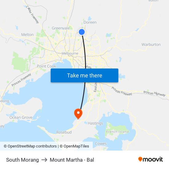 South Morang to Mount Martha - Bal map